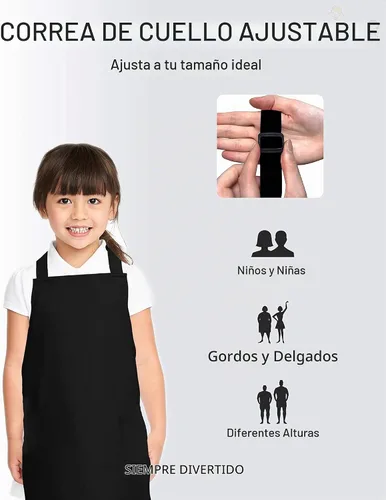 Vista 3 de Delantal para niños, pequeño, 100% algodón con una correa ajustable para adaptarse a todas las edades
