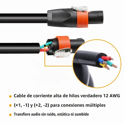 Vista 6 de HBU Paquete de 2 cables Speakon True de 4 conductores de 3 pies, cable Speakon de 4 polos a SpeakON - Amplificador de escenario PA DJ de 12 AWG a