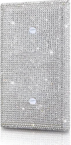 Vista 33 de Placa decorativa de interruptor de luz con diamantes de imitación brillantes en rosa y plata, cubierta de placa de pared con diamantes de imitación
