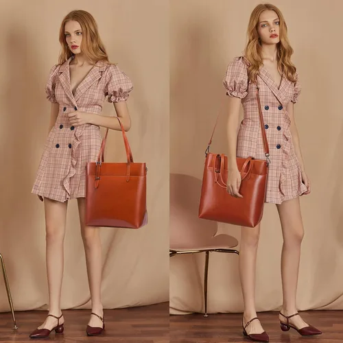 Vista 6 de FALAN MULE Bolsos de mano para mujer, de cuero genuino, con asa superior, correas ajustables, bolso de hombro