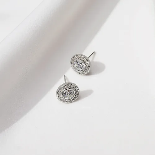 Vista 4 de Tienda Collection Plated Sterling Silver Halo Stud Earrings set with Round Cut Infinite Elements Cubic Zirconia