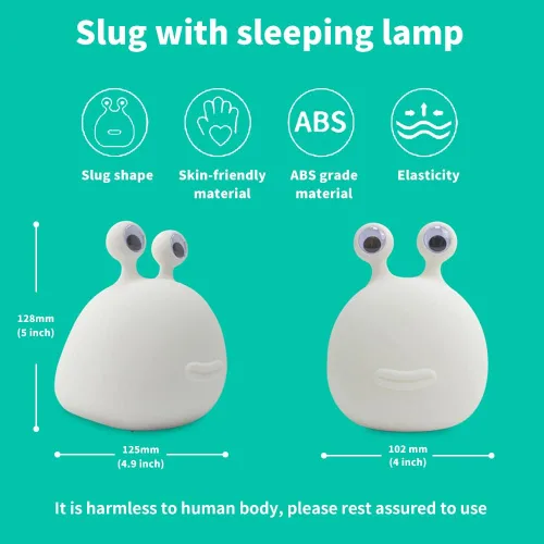 Vista 5 de Slug - Luz nocturna para niños, lámpara de silicona recargable por USB, lindas lámparas de animales con control táctil y temporizador y regulable
