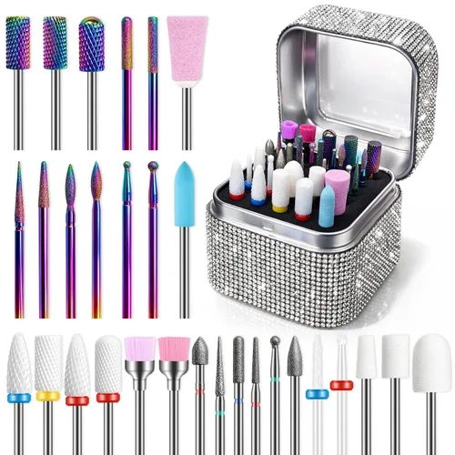 Vista 9 de Juego de 30 brocas para uñas: brocas de diamante de 3/32 pulgadas para preparación de uñas de gel acrílico, contiene cabezas