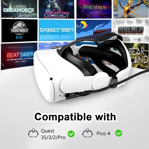 Vista 2 de Kuject Cable de enlace de 16 pies para Quest 3S/3, Quest 2/Pro, Pico 4, accesorios de auriculares de realidad virtual para juegos Rift S/Steam VR
