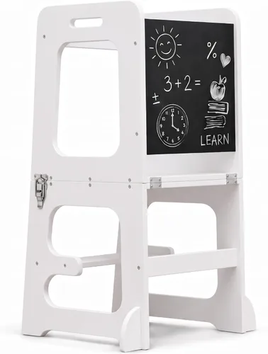 Vista 13 de Avenlur Date 4 en 1 Montessori - Taburete plegable de aprendizaje, escritorio, silla y pizarra Madera maciza, extra estable, rieles de seguridad