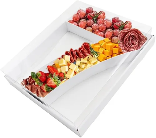 Vista 16 de Bandeja de papel rellenable de 12.5 pulgadas con números y letras de cartón, tablero de charcutería, bandeja para cupcakes dulces, caja decorativa