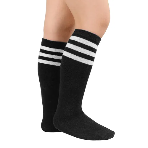 Vista 3 de American Trends Calcetines de fútbol para niños pequeños, calcetines largos hasta la rodilla, calcetines largos de tres rayas, calcetines uniformes