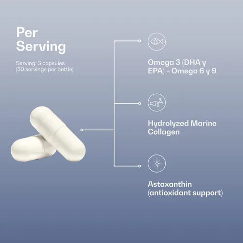 Vista 4 de Suplemento Omega 3 732 mg de colágeno marino hidrolizado Los mejores ácidos grasos esenciales Fórmula premium Apoya la salud del corazón