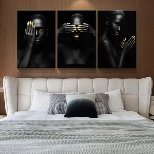 Vista 4 de Denozer Arte de pared afroamericano de 3 paneles de 12 x 16 pulgadas, impresión en lienzo de niña negra, decoración de fotos de mujeres negras