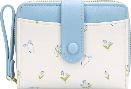 Vista 19 de BIAOTIE - Cartera para mujer con flores bonitas, con bloqueo RFID, tarjetero para tarjetas de crédito, monedero pequeño de dos pliegues