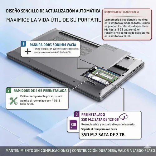 Vista 3 de Portátil de 15,6 pulgadas, Core 8100Y, RAM So-Dimm de 4GB, SSD