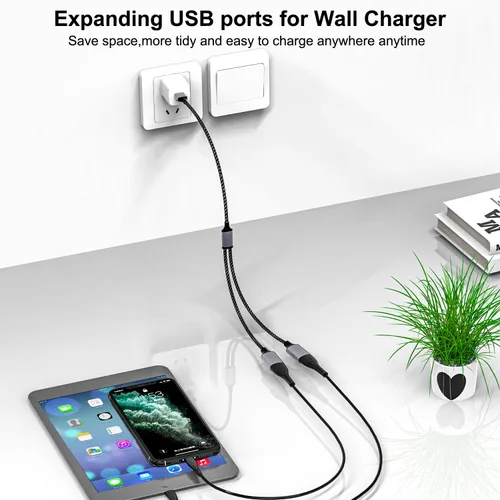 Vista 2 de Jasput Cable USB a USB, cable de carga USB macho a hembra y cable USB doble de transferencia de datos, cable de carga múltiple para TV, luz, carga