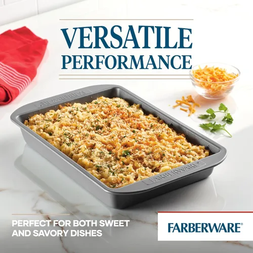 Vista 3 de Farberware Moldes antiadherentes para hornear, molde antiadherente para tartas, rectangular, 9 x 13 pulgadas, color gris, (paquete de 6)