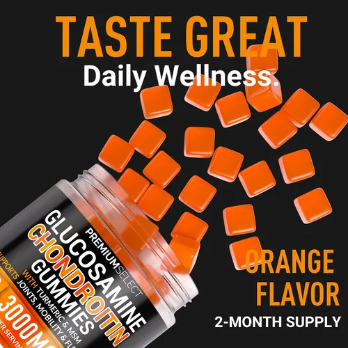 Vista 5 de Gomitas de condroitina de glucosamina para apoyo articular – 120 gomitas de glucosamina extra fuertes 3000 mg con MSM, cúrcuma, calcio, vitamina D3
