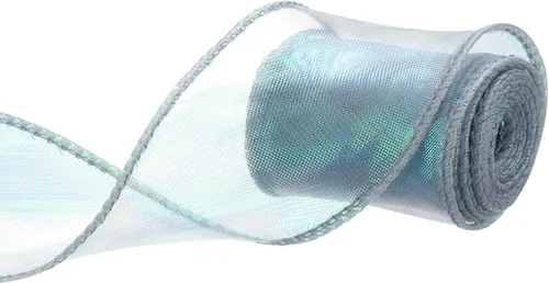Vista 67 de MECCANIXITY - Cinta de organza con cable de 1 1/2" de ancho, brillante, transparente, con brillo irisado en tonos pastel, cinta de gasa para Beige