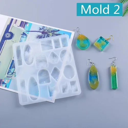 Vista 6 de Paquete de 3 moldes de resina de ola oceánica, molde de silicona rectangular, moldes de fundición epoxi para joyería de isla para colgante