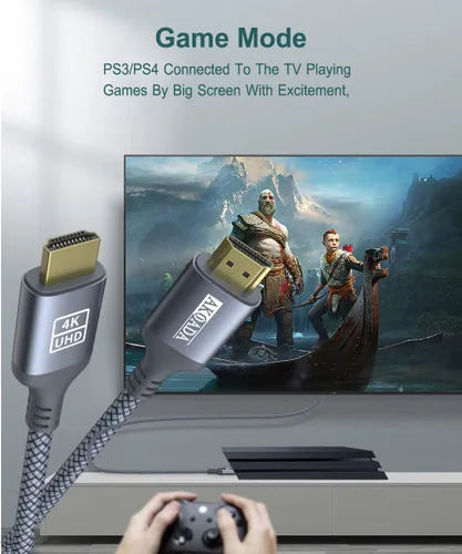 Vista 6 de AkoaDa Cable HDMI 4K de 15 pies, cable de juegos de alta velocidad 2.0 de 18 Gbps 4K a 60 Hz HDR, 2K, ARC 3D compatible con PS5/4, TV UHD