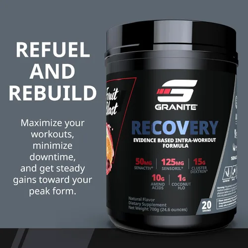 Vista 2 de Granite Nutrition Recovery - Bebida intraentrenamiento prémium con EAA, dextrina en racimo, Sensoril y Senactiv para rendimiento atlético