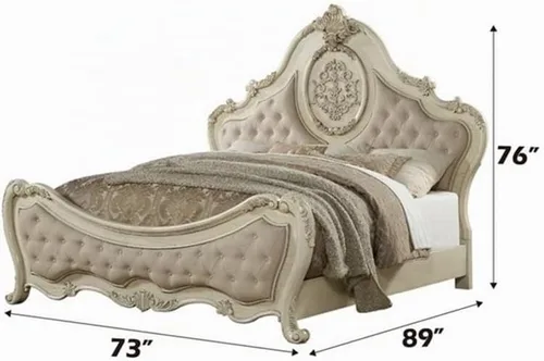 Vista 5 de ACME Ragenardus - Cama Queen - 27010Q - Lino beige y blanco antiguo