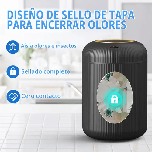 Vista 3 de URALFA - Cubo de basura con sensor de movimiento y tapa, 3 galones / 11 L, cubo de basura automático para baño, cubo de basura sin contacto, cubo
