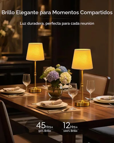 Vista 2 de EppieBasic Lámpara de mesa inalámbrica recargable: carga rápida y larga duración, luz cálida de 2700 K, pequeñas lámparas doradas vintage, comedor