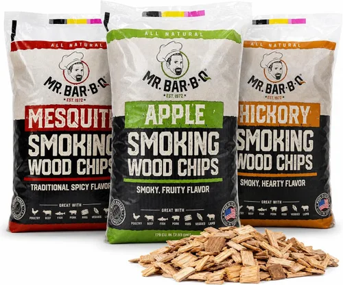 Vista 11 de Mr Bar-B-Q Chips de Madera de Cerezo para Ahumar, Virutas de Madera 100% Natural para Ahumadores, Funciona con Ahumador, Gas, Parrilla Eléctrica