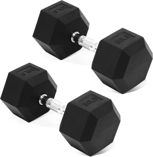 Vista 17 de Fitvids Hex Dumbbells Rubber Coated Hand Weights for Exercises and Fitness Home Gym, 5-50 LB Pair