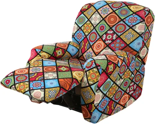 Vista 22 de NILUOH Funda para sillón reclinable, 4 piezas, elástica, estampada, con bolsillo lateral, funda para sofá reclinable, antideslizante, ajustable, 16