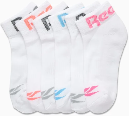 Vista 4 de Reebok Calcetines deportivos acolchados cómodos de corte de un cuarto para mujer (paquete de 6)