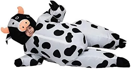 Vista 5 de JYZCOS Disfraz inflable de vaca para adultos divertido traje de animal de granja disfraz de Halloween y cosplay tamaño adulto Vaca negra