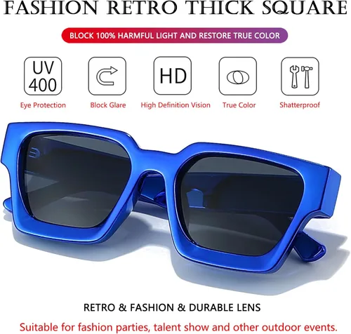 Vista 195 de AIEYEZO Gafas de sol cuadradas para mujeres y hombres, gafas de sol cuadradas con montura gruesa, estilo de diseñador simple