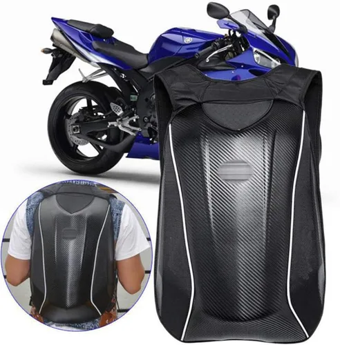 Vista 4 de Negro Fibra de Carbono y Nylon Motocicleta Mochila Motocross Riding Racing Bolsa de almacenamiento Motociclista Kit de viaje al aire libre, Negro