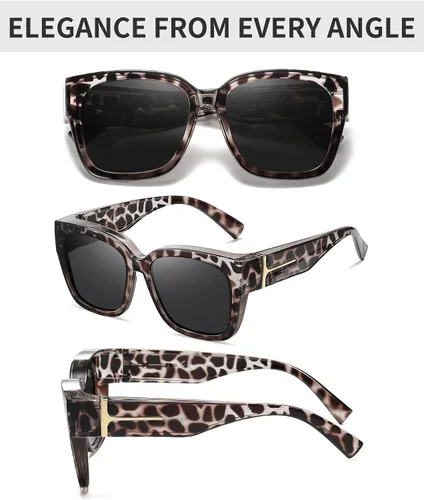 Vista 2 de GEGURI Lentes de sol polarizados para mujeres y hombres, lentes de sol cuadrados de moda envolventes con protección UV400 para conducir