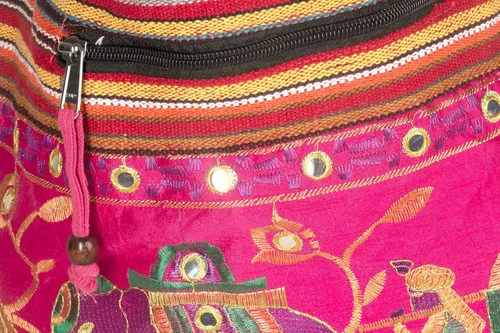 Vista 7 de Bolsa de hombro rosa bordada hecha a mano elefante bohemio hippie bolsa de playa gitana
