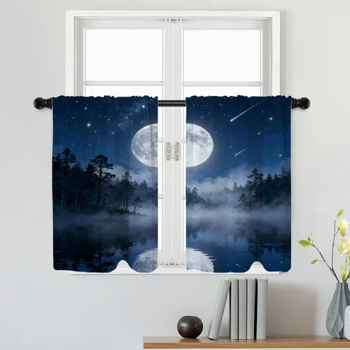 Vista 48 de Batmerry American Flag Ink Dot Blackout Tier Curtains, Red Blue White Stars Abstract Thermal Insulated Half Curtain Rod Pocket Small Valance for