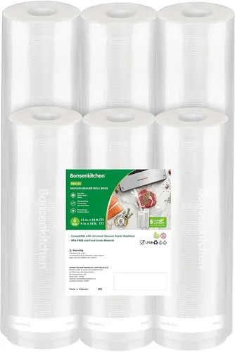 Vista 8 de Bonsenkitchen Bolsas Selladoras al Vacío, Rollos de 8" x 50' Paquete de 2 para Almacenamiento de Alimentos, Sin BPA, Resistente, Rollo de Alimentos