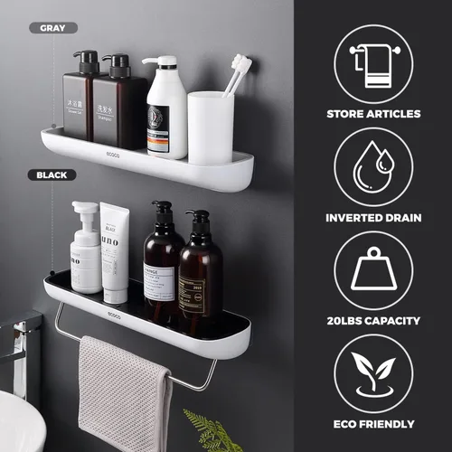 Vista 4 de Organizador de ducha negro montado en la pared, organizador de baño resistente al óxido sin taladrar con adhesivo fuerte para champú, jabón