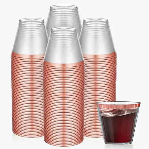 Vista 8 de R-kay Vasos de plástico transparente de 9 onzas para fiestas, paquete de 100 vasos transparentes, vasos desechables resistentes, copas de vino