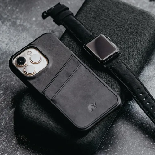 Vista 4 de Funda de cartera de cuero artesanal premium Bullstrap para iPhone 13 Ajuste impecable sin volumen y almacenamiento seguro de tarjetas Funda