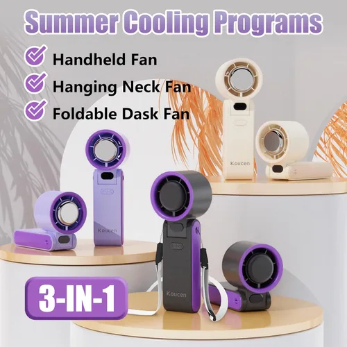 Vista 5 de Ventilador de mano portátil recargable de 100 velocidades, turbo de refrigeración por hielo, mini ventilador personal pequeño plegable 3 en 1