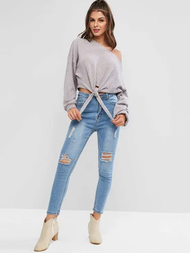 Vista 4 de ZAFUL Suéteres casuales de punto cruzado para mujer