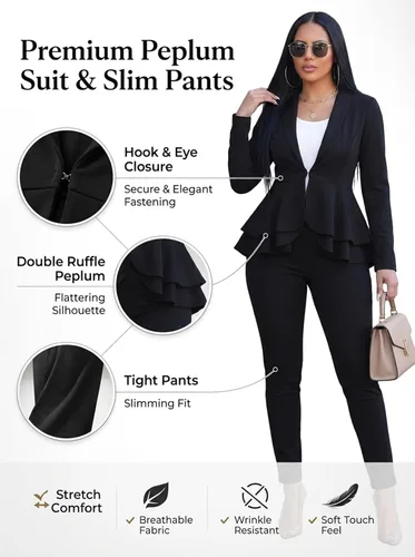 Vista 5 de Salimdy 2 Piece Outfits for Women Long Sleeve Dressy Blazer Pants Suits Negro