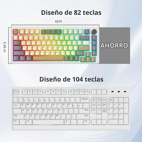 Vista 6 de 75% Teclado para Juegos con Cable, Montaje de Junta de Intercambio en Caliente, Interruptor Blanco, Teclado Mecánico TKL de 82 Teclas, NKRO Cremoso