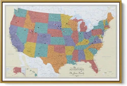 Vista 12 de Lienzo - Mapa de viaje personalizado de Tan Oceans USA con marco negro Marrón (Rustic Brown)