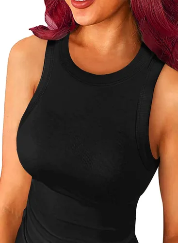 Vista 2 de Camisetas sin mangas para mujer, de verano, básicas, de punto delgado, acanaladas, con espalda cruzada
