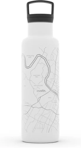 Vista 39 de Well Told Botella de agua aislada con mapa de Washington DC grabado, botella de acero inoxidable grabada (21 onzas, blanco) botella aislada de mapa