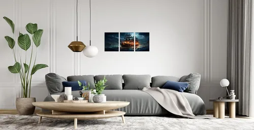 Vista 3 de TutuBeer 3 Piezas Arte de Pared Batalla Naval Barco Imagen Barco Pirata Velero Póster Barco Pirata Azul en Llamas Imagen Impresa en Lienzo Póster