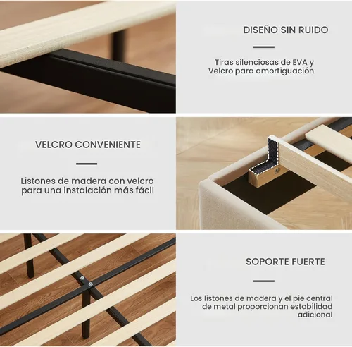 Vista 7 de VECELO - Base de cama tapizada tamaño Queen con cabecera ajustable, cama de plataforma de terciopelo con luces LED, estación de carga, base