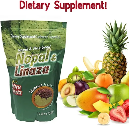 Vista 5 de Nopal & Linaza. Suplemento dietético de fibra de semillas de cactus y lino de nopal. 17.6 oz.