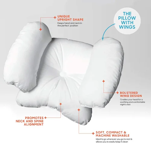 Vista 2 de Almohada Dream Wing con alas ergonómica y cómoda para dormir de lado, espalda y estómago con soporte para cuello y cabeza